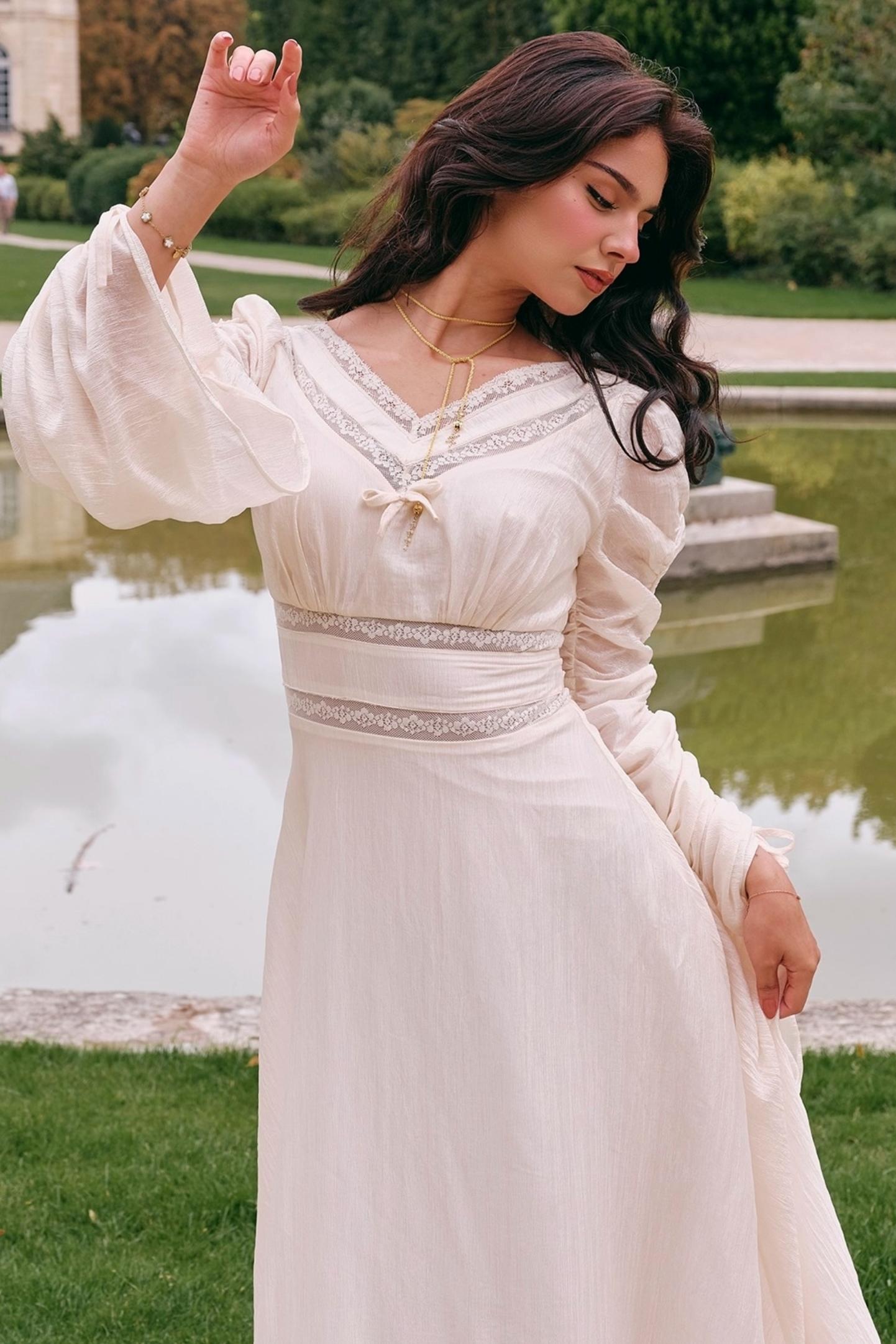 French court style V-Neck Satin Dress