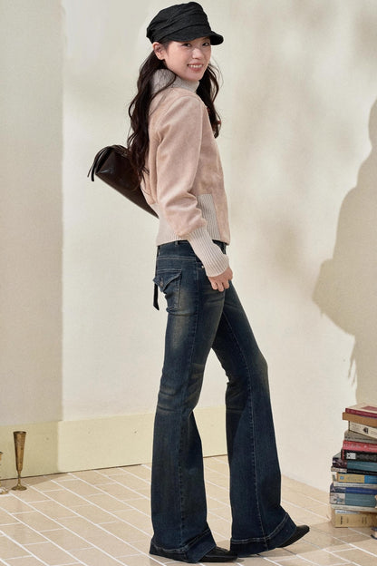 라이트 핑크 패치워크 스탠드업 칼라 재킷