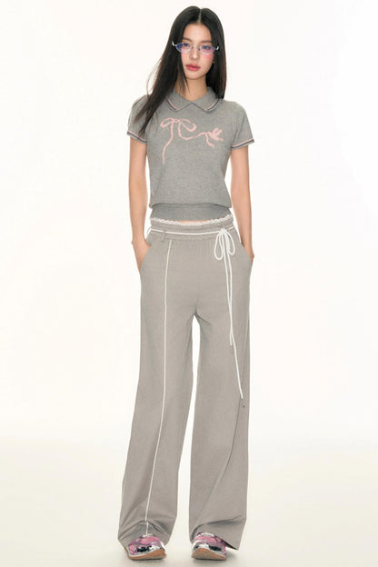 Lace Waist Wide-Leg Pants