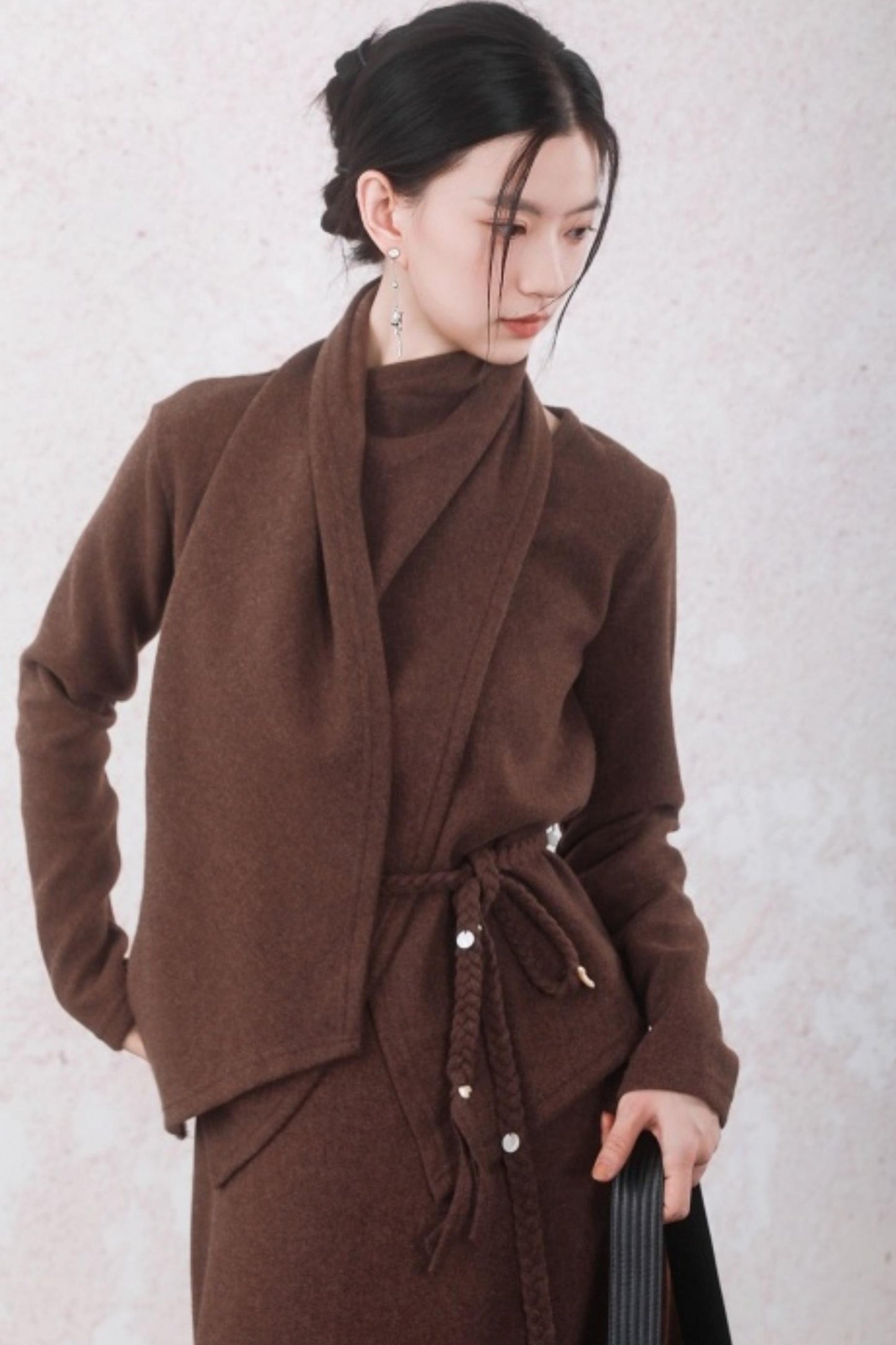 Chestnut Brown Knitted Sweater Set-Up