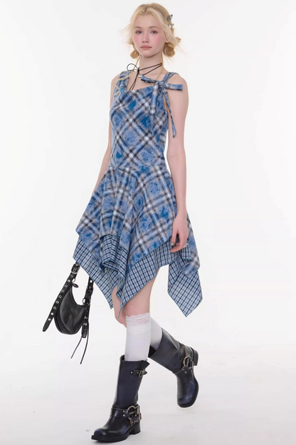 Sea Mist Plaid Strap Dress
