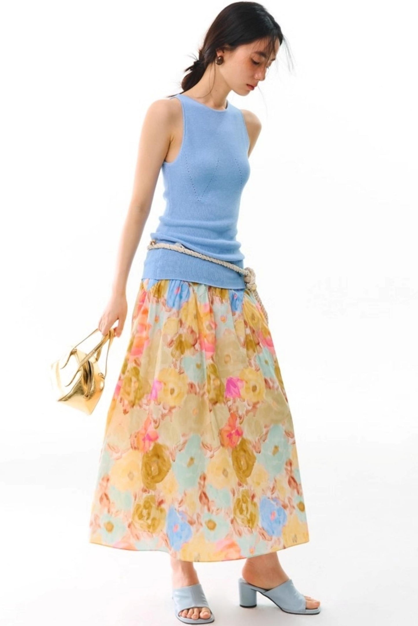 Sunset Coral Cotton A-Line Skirt