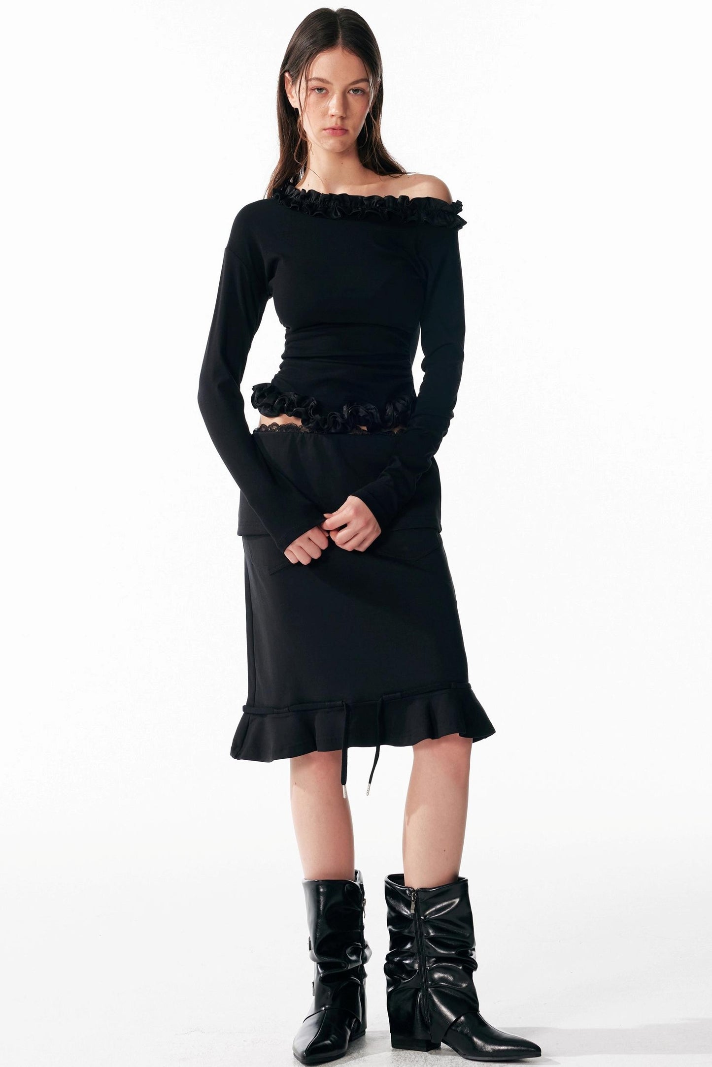 Irregular Lace Waist Slimming Top