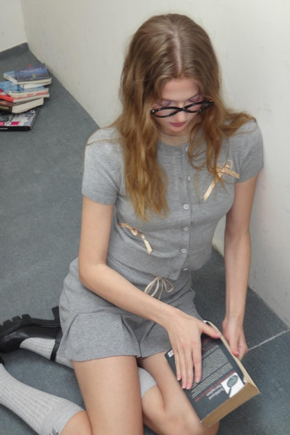 Vintage Gray Knit A-line Skirt Set-Up