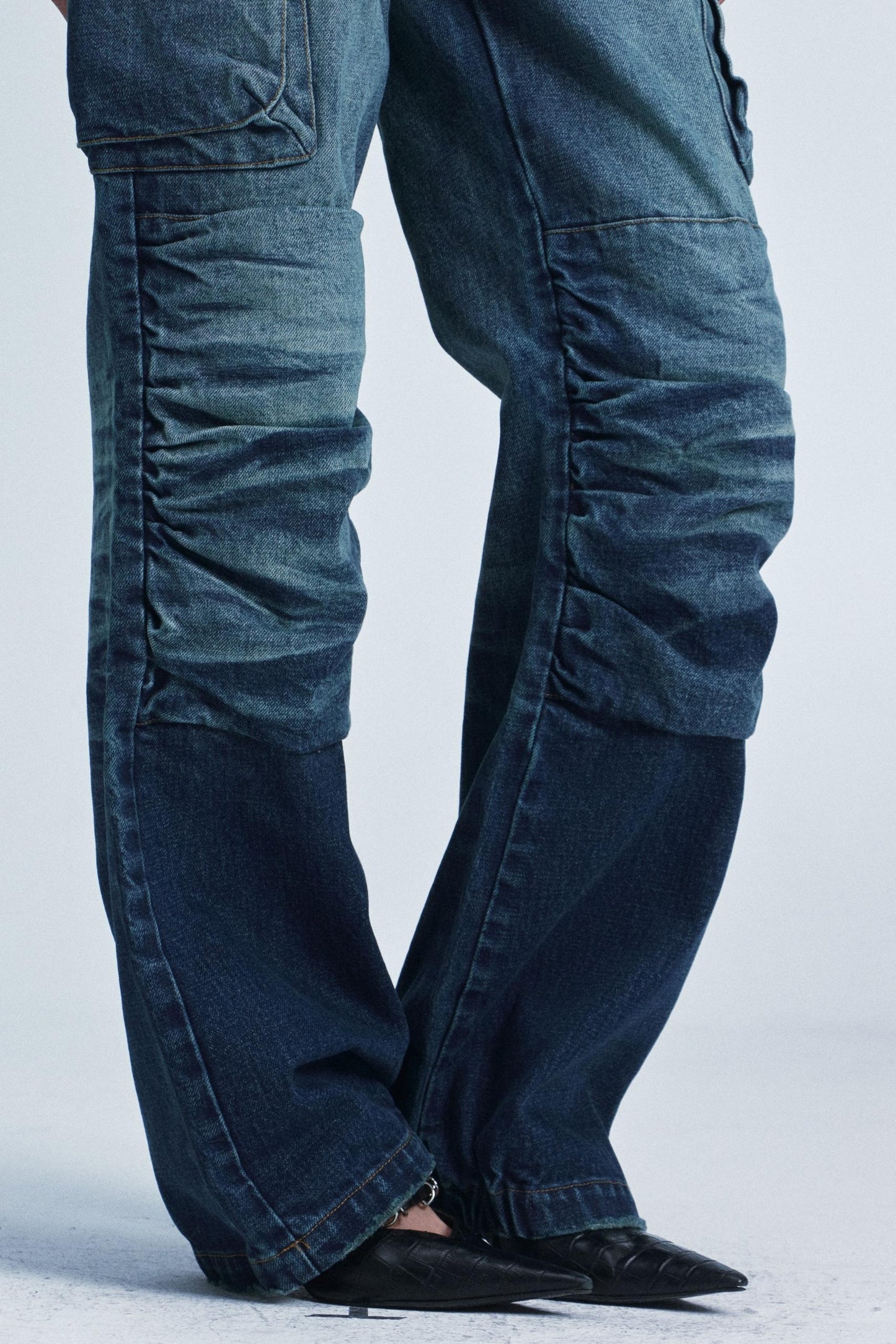 Distressed Denim Patch Pants
