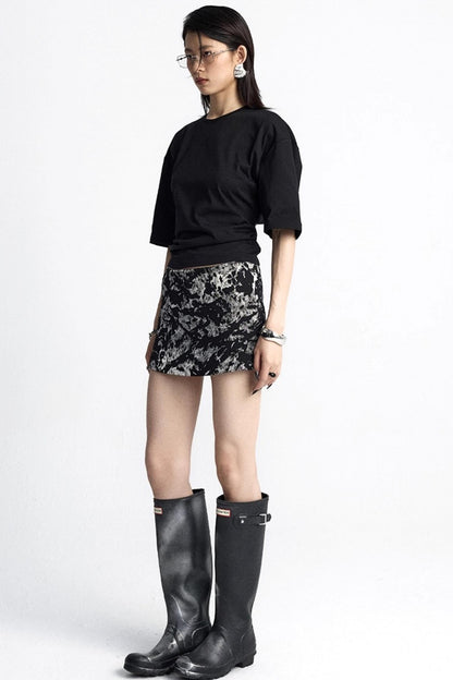 Pinch-Pleated Cut-Out Short Sleeve Summer Top