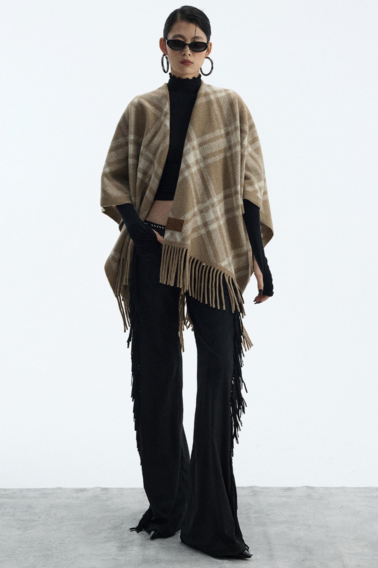 Wool Blend Plaid Cape Cardigan