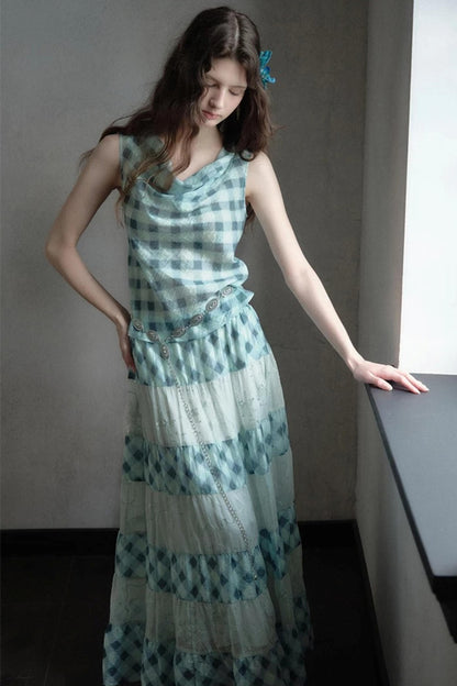 Moonfall Ice Blue Plaid Skirt