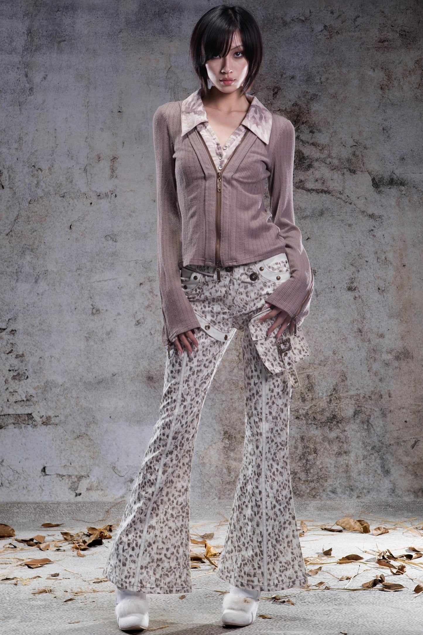 Vintage Leopard Print Flared Pants