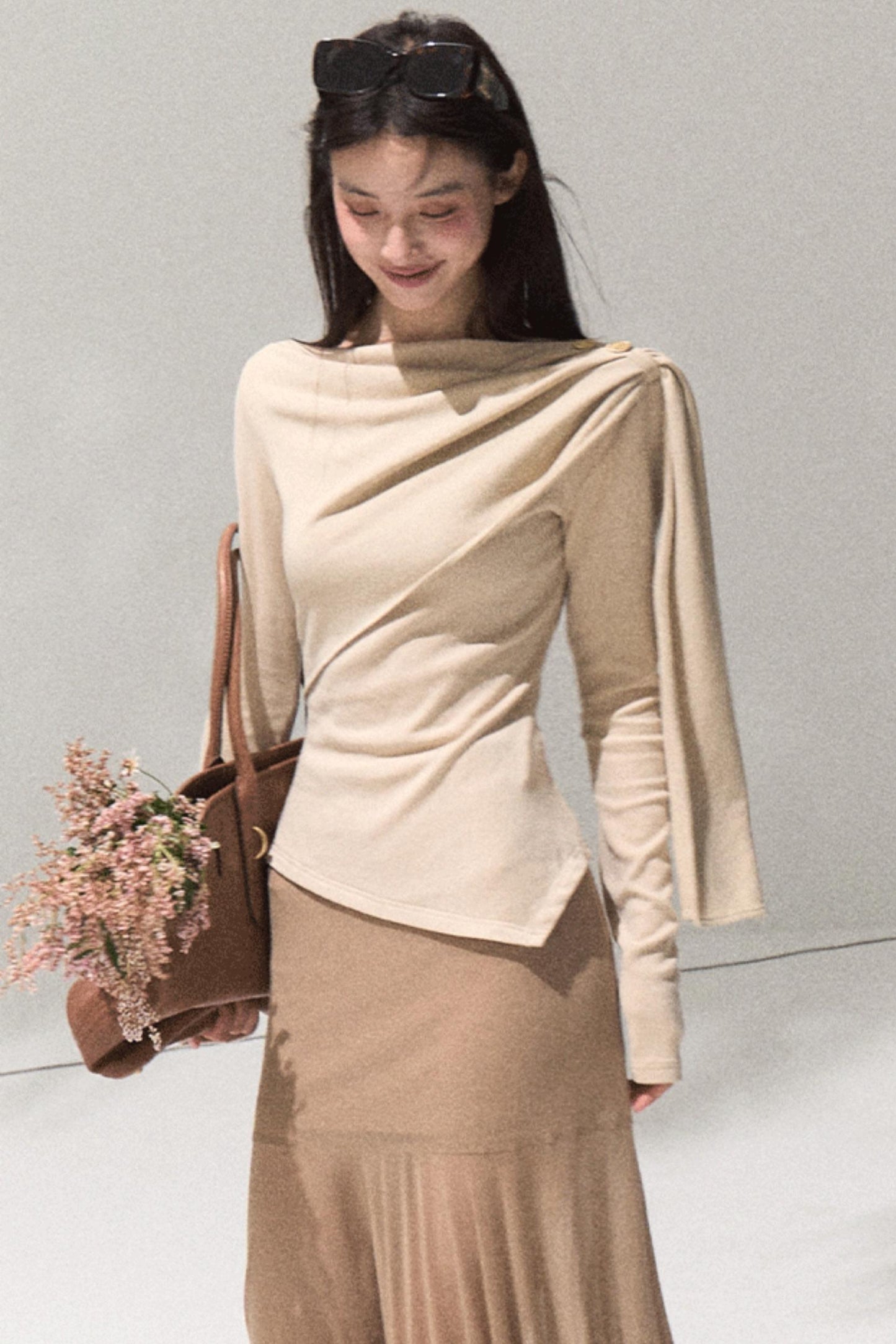 Ancient Shrine Collar Long Sleeve Knit Base Shirt