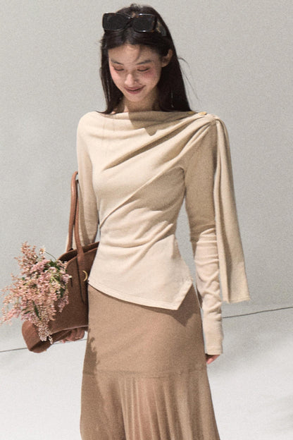 Ancient Shrine Collar Long Sleeve Knit Base Shirt