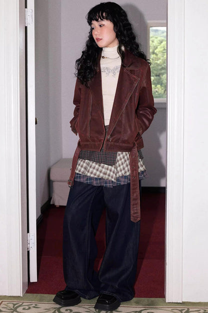 Lapel Cropped Leather Jacket