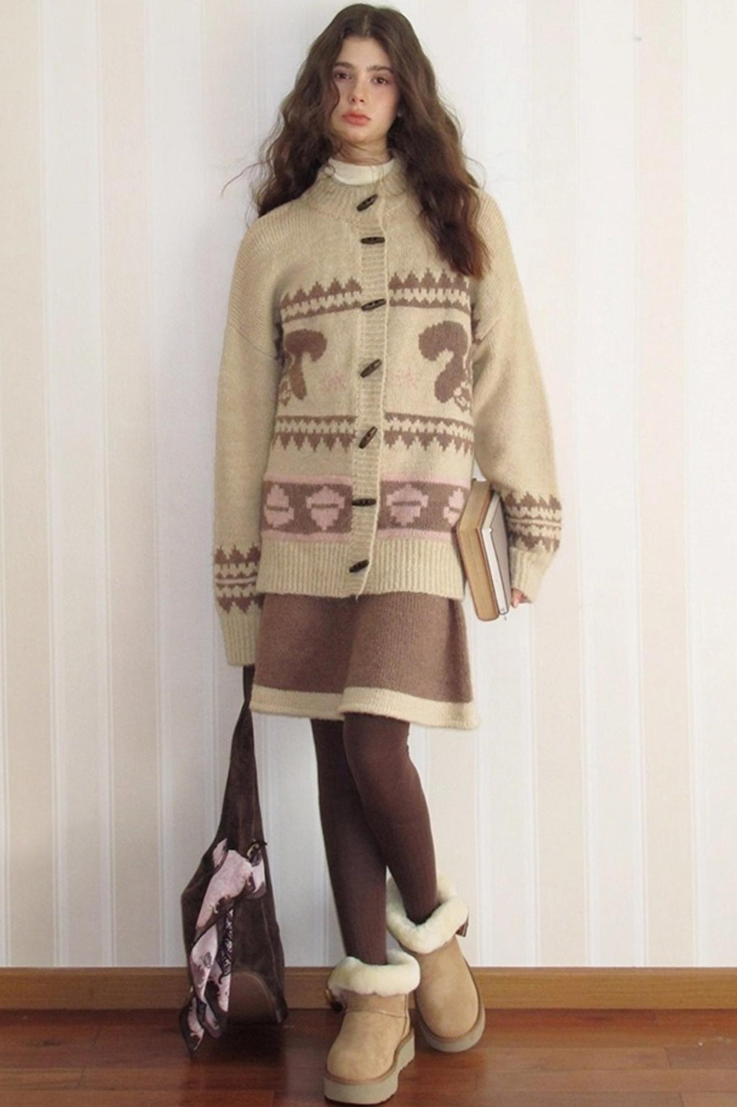 Pinecone Velvet Jacquard Sweater Skirt Set