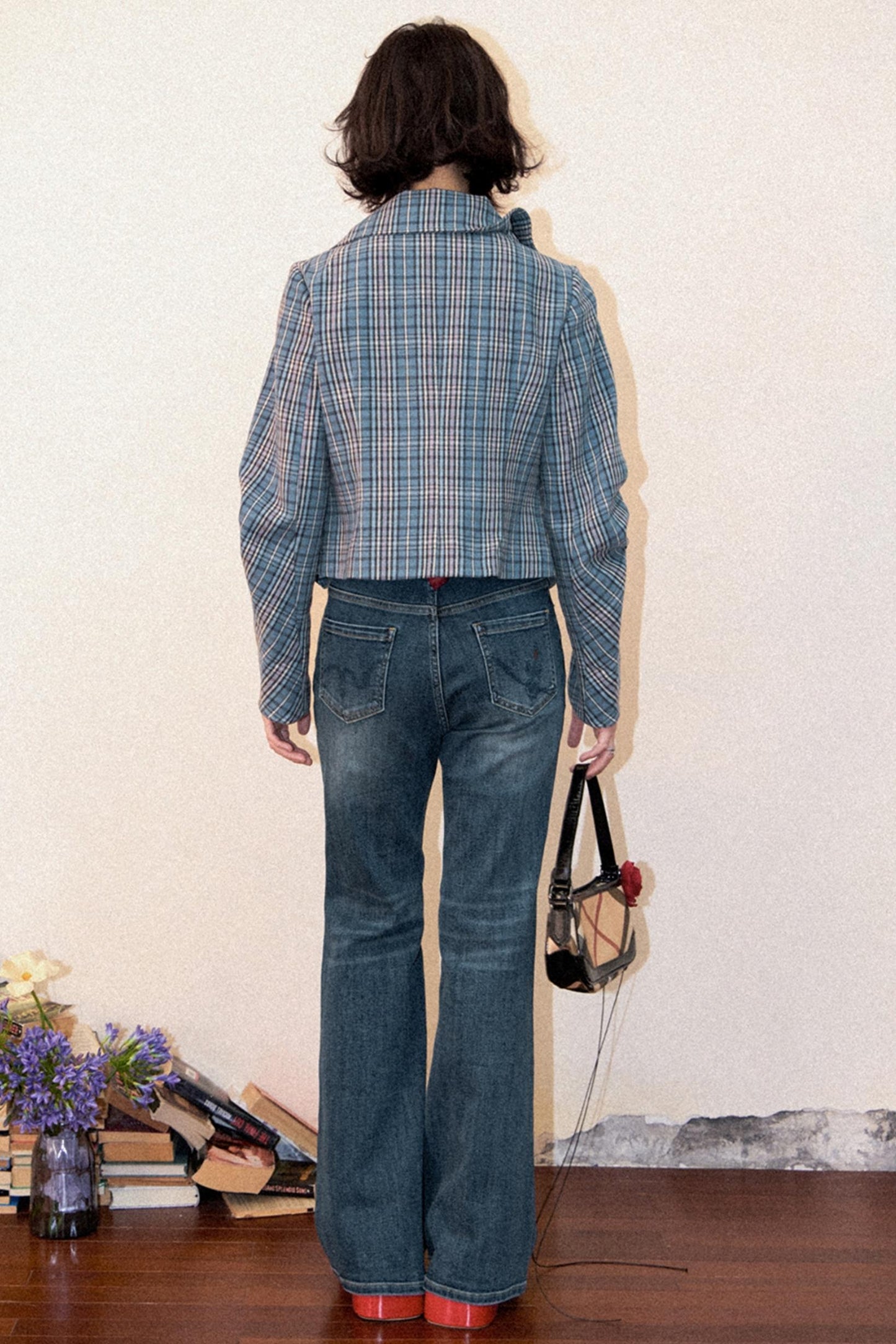 Plaid Embroidered Blazer Top