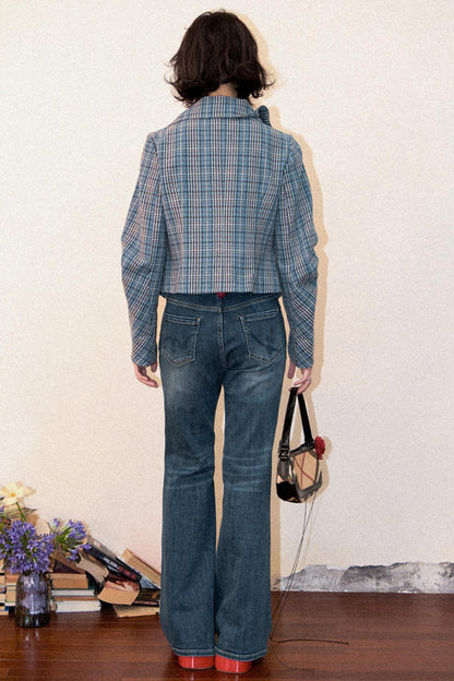 Plaid Embroidered Blazer Top