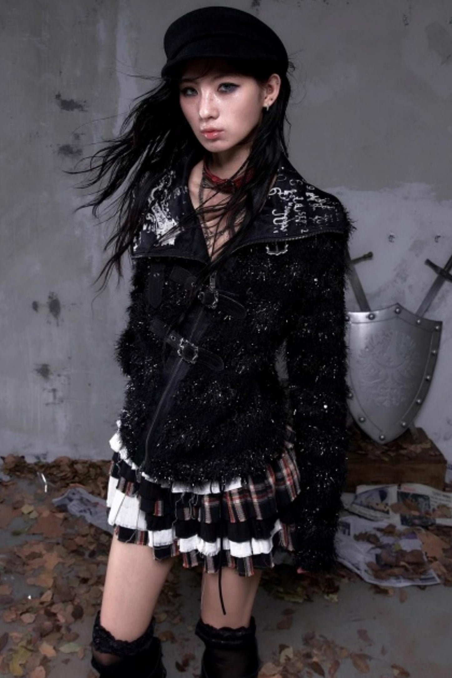 Vintage Dark Knight Plush Patchwork Coat