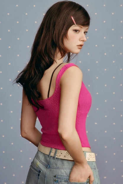 Satin Splicing Slim Vest