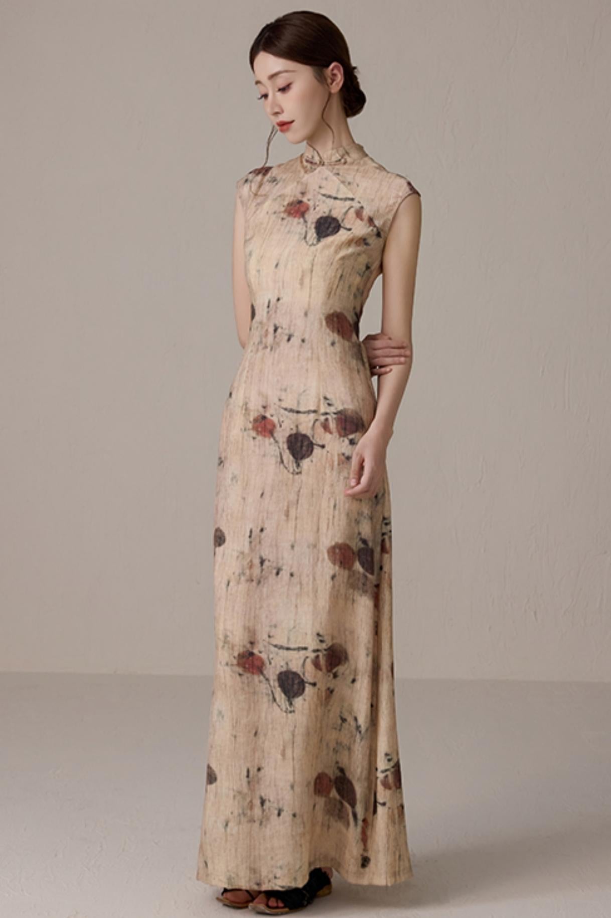 Slim Waist Floral Cheongsam Dress