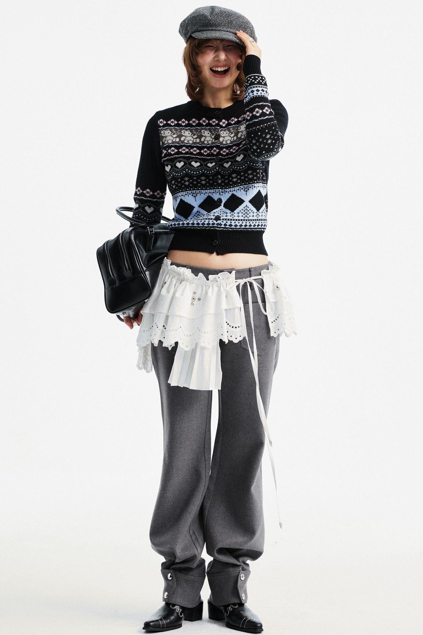 Retro Bear Jacquard Wool Cardigan