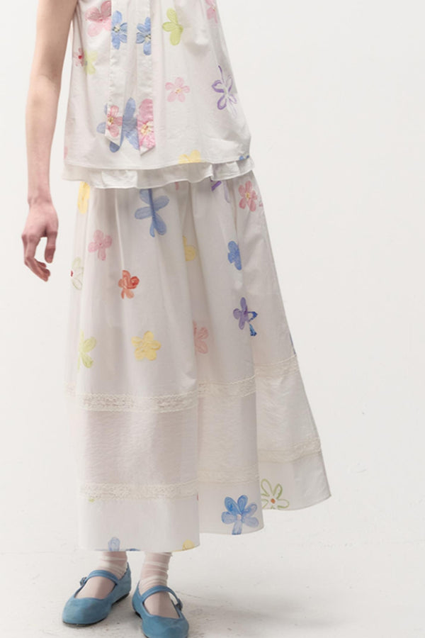 Elegant Ribbon Neck Top & Skirt Set-Up