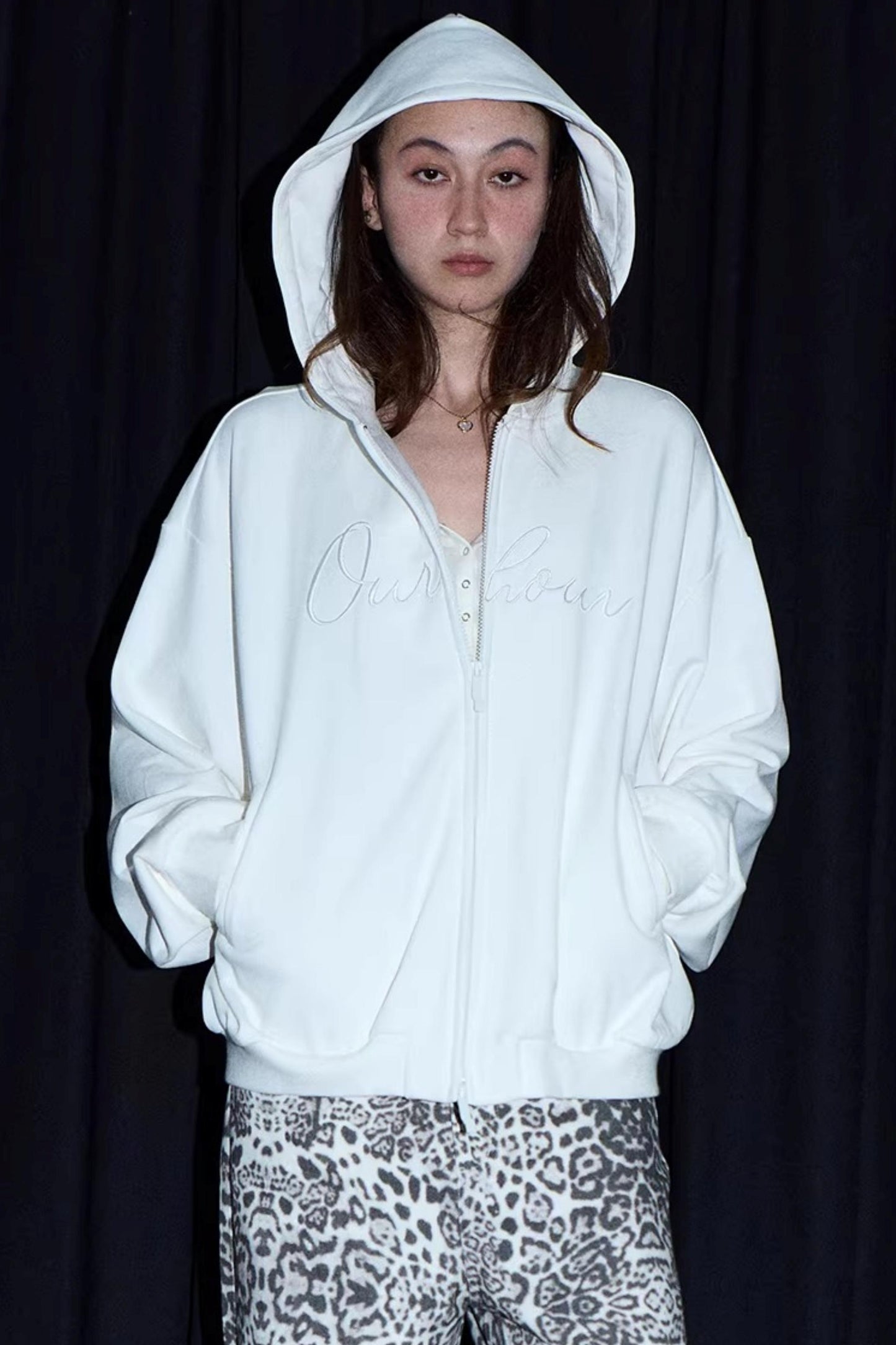 White Embroidered Hooded Jacket