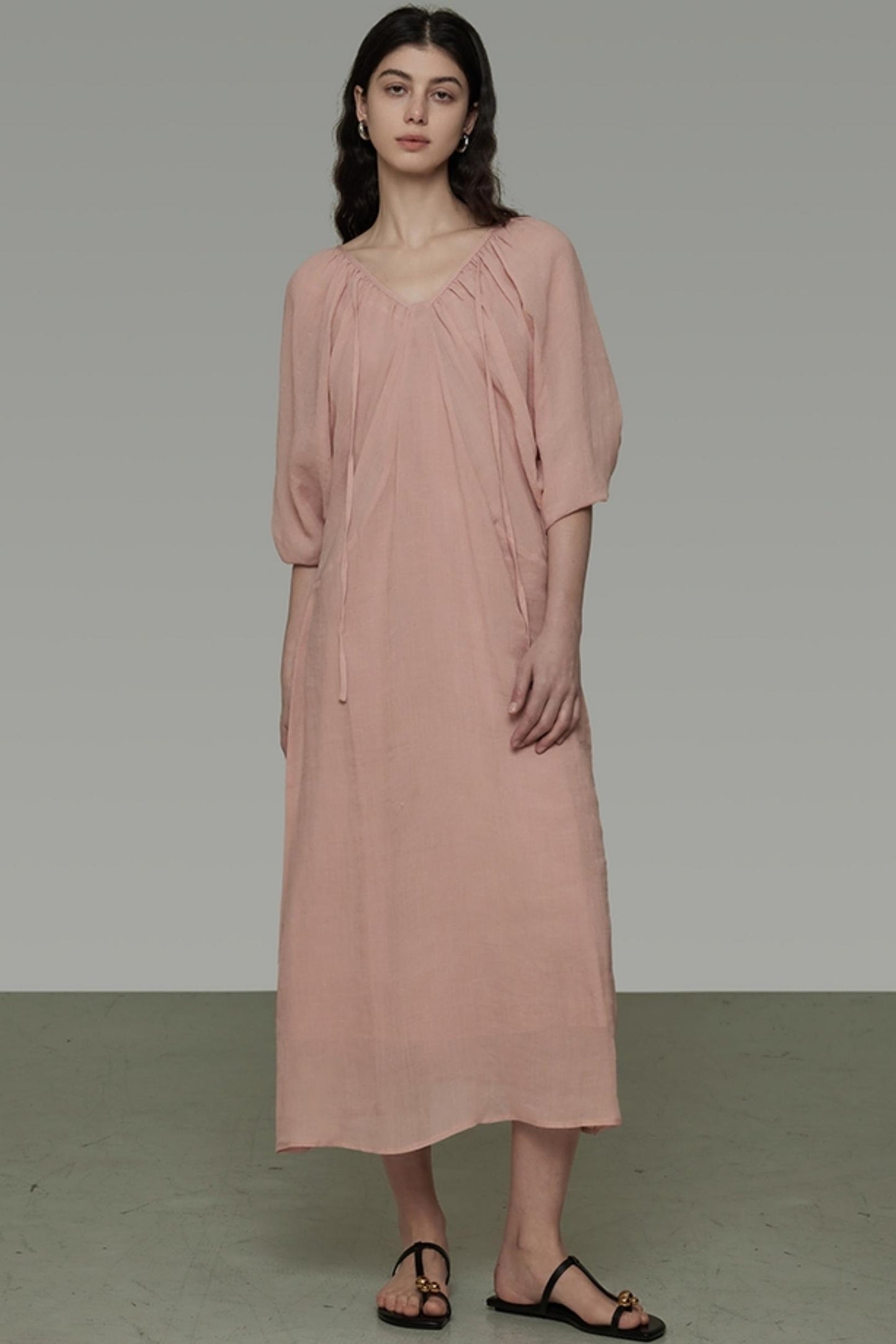 Lantern Sleeve Linen Dress