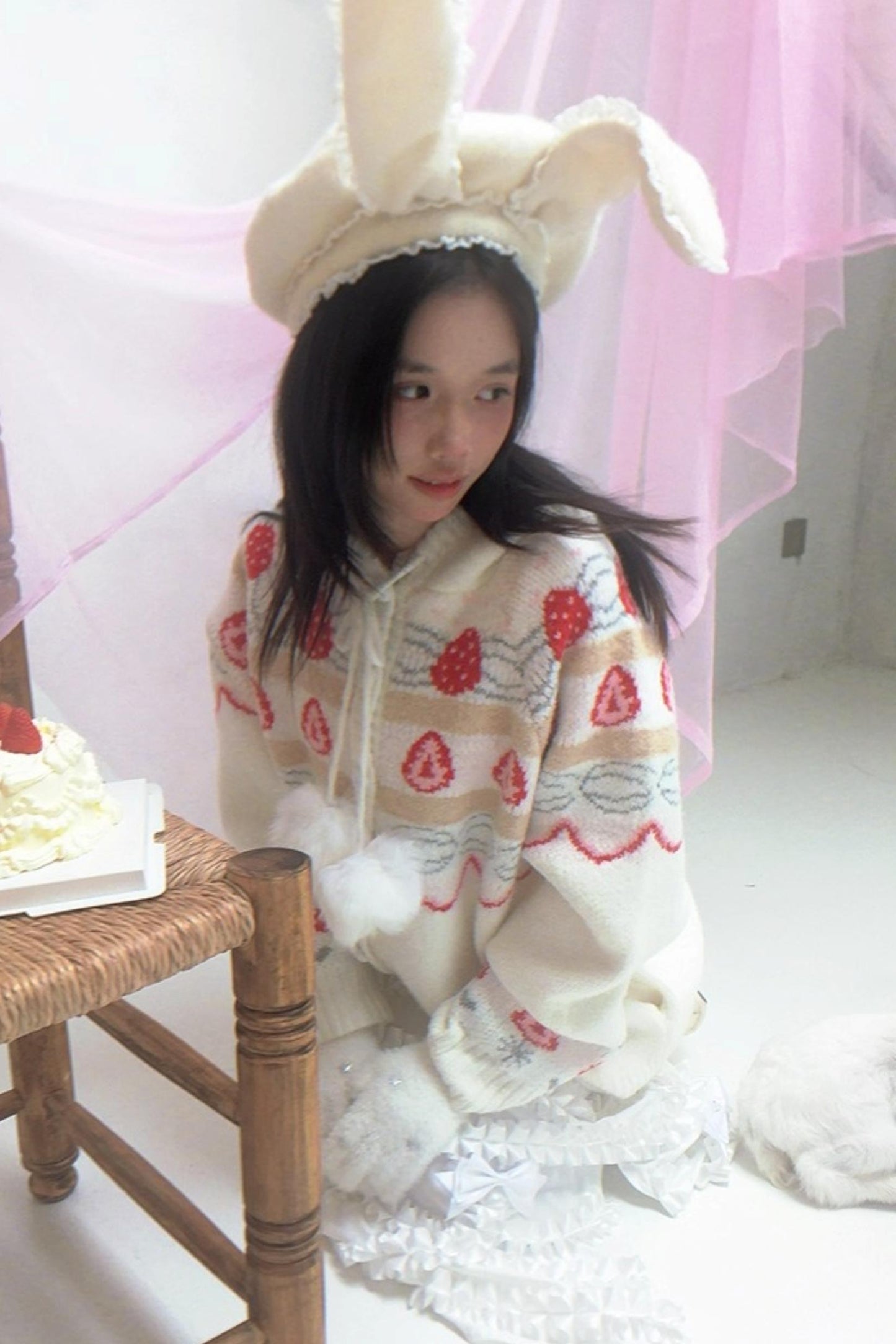 Happy Birthday Strawberry Mohair Cardigan