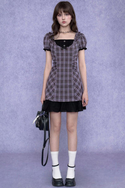 Sweet and Cool Purple Plaid Dress