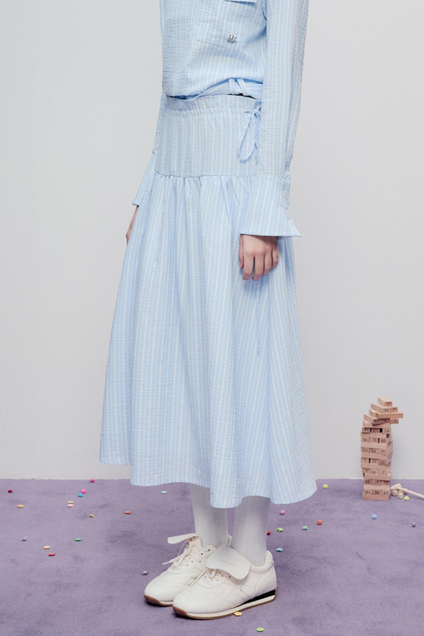 Airy Stripe Two Piece Skirt Set-Up