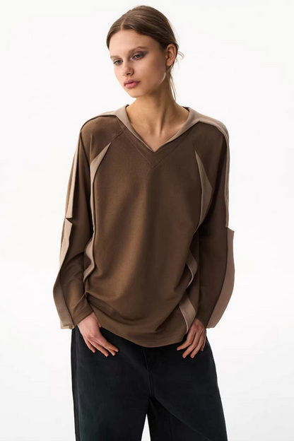 V-Neck Contrasting Long-Sleeved Top