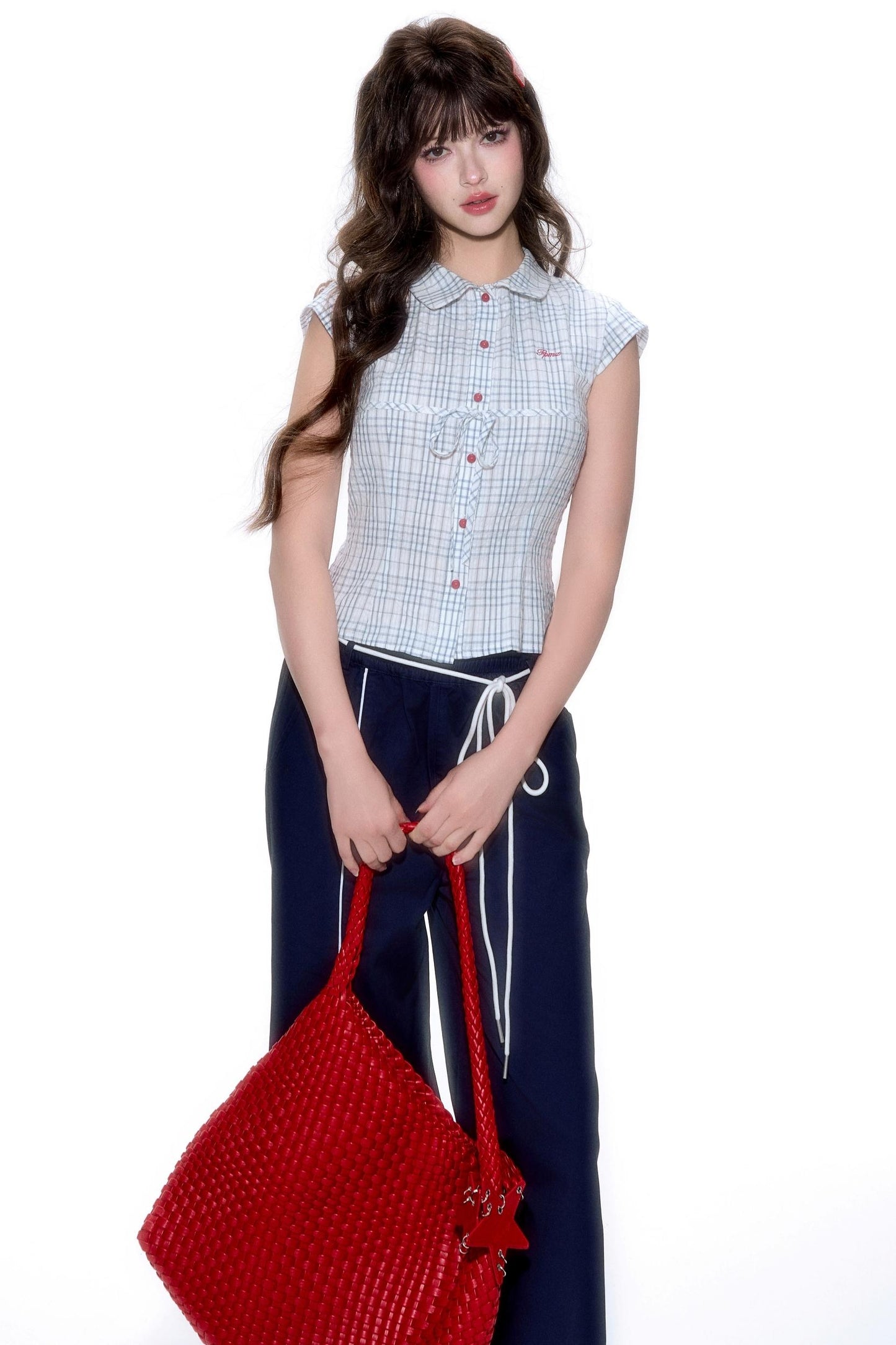 Plaid Short-Sleeve Tie Shirt