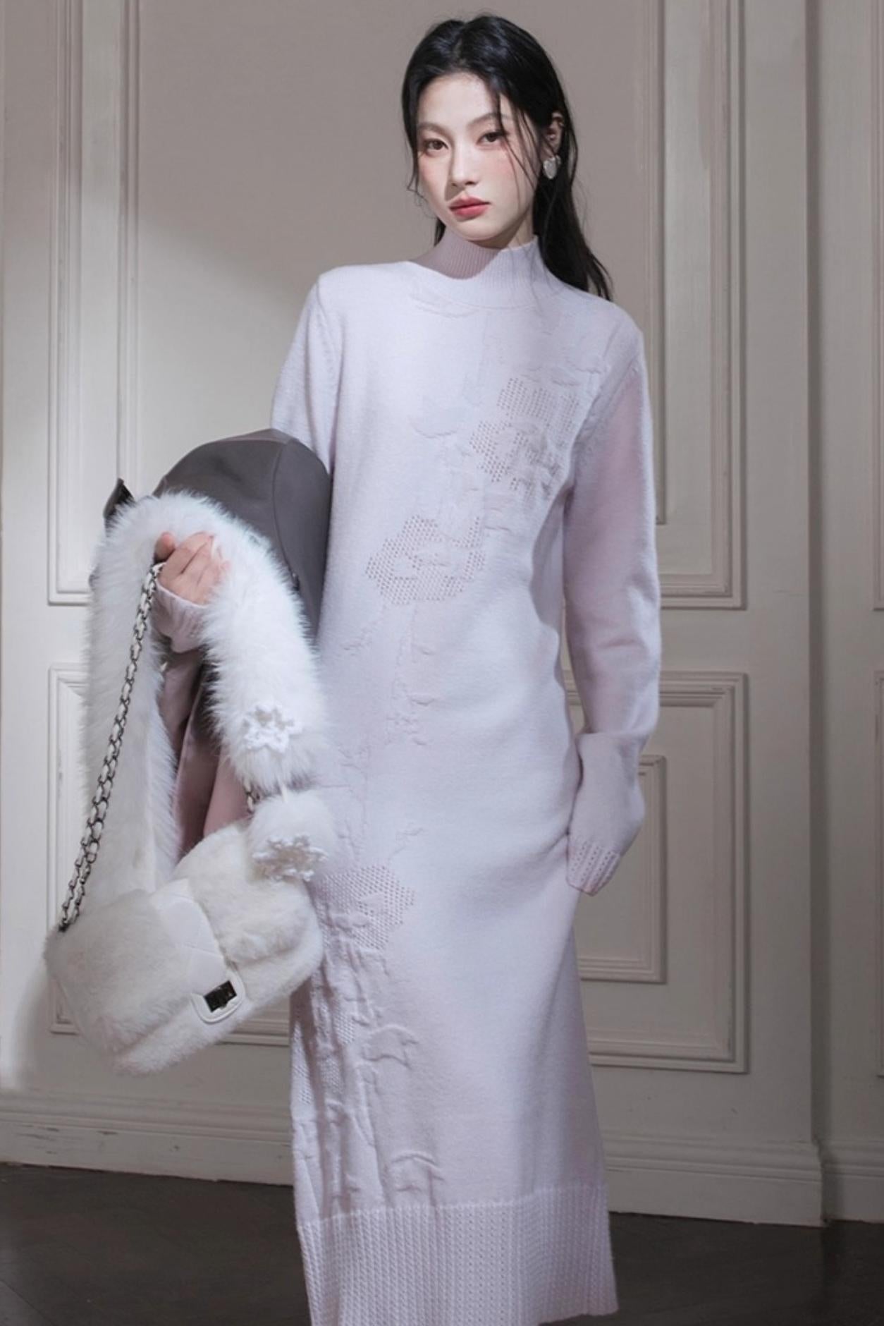 Light Purple Embossed Wool Dress