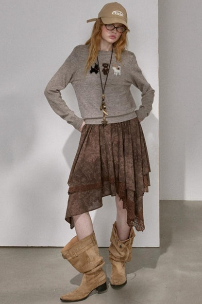 Lace Asymmetrical Layered Skirt