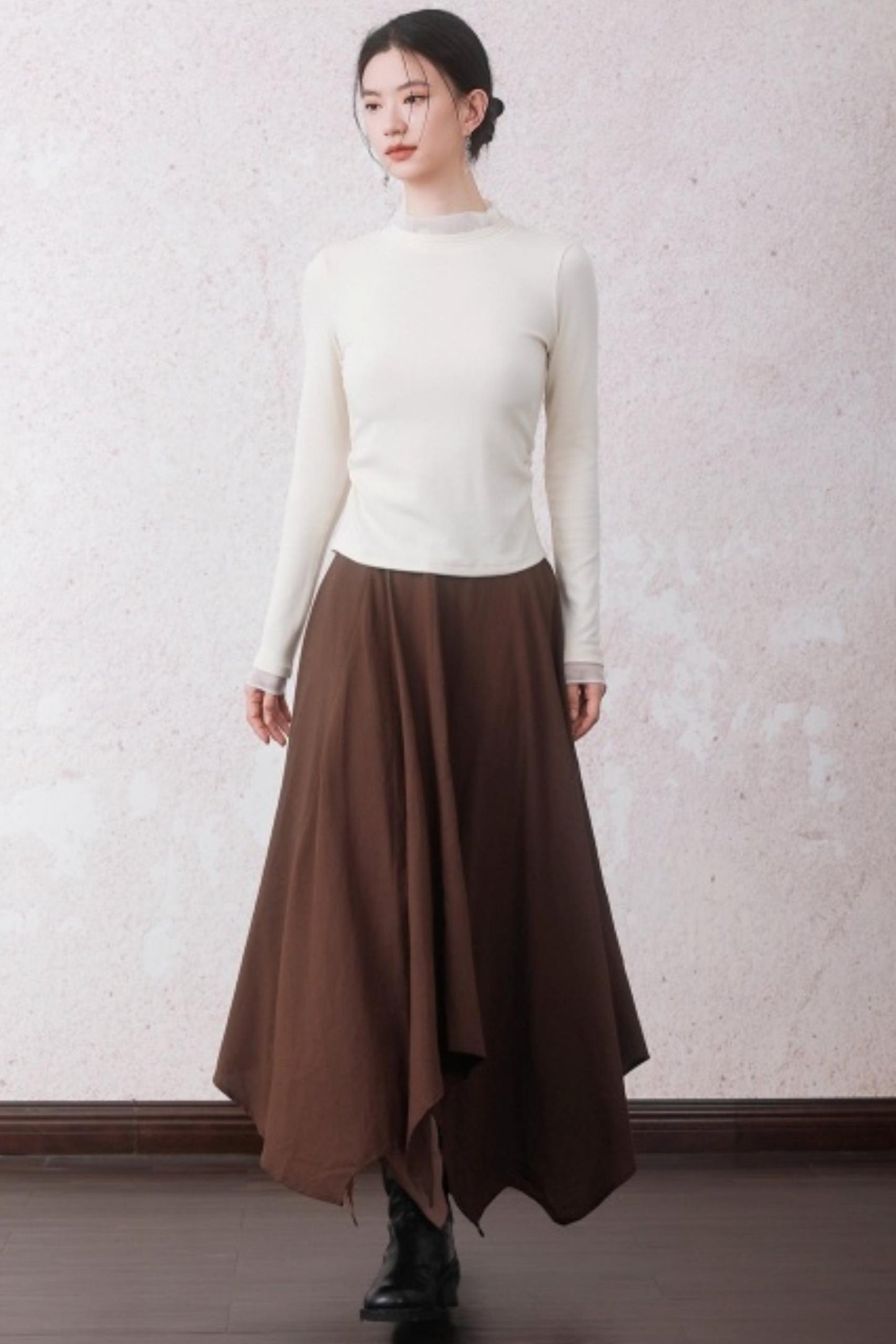Chestnut Brown Patchwork Turtleneck Top