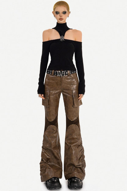 Black Off-Shoulder Halter Top