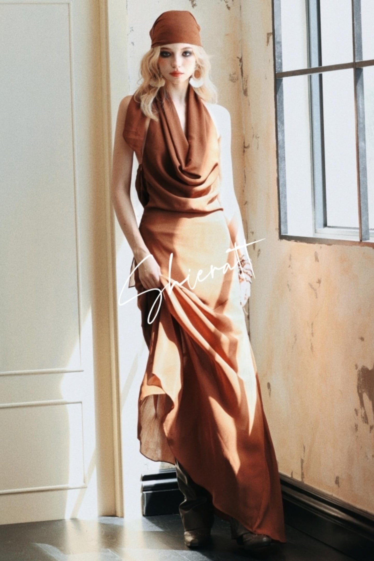 Caramel Swing Halter Dress