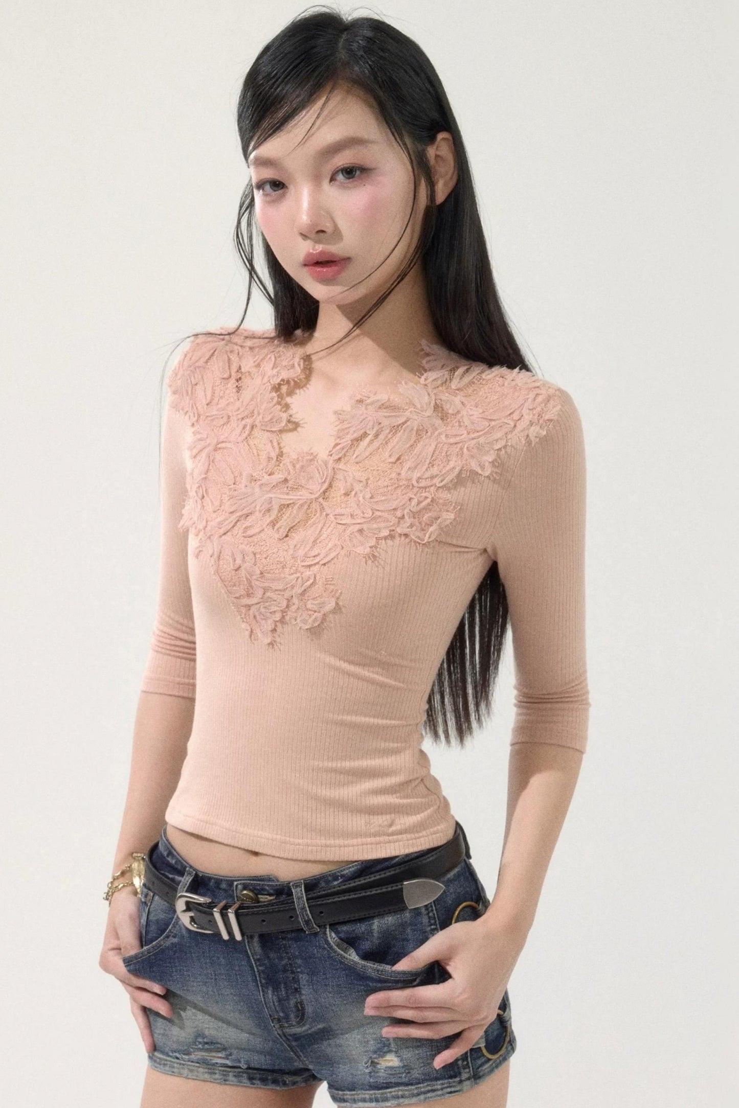 Lace Floral V-Neck Top