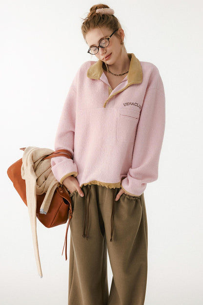 Pink Embroidery Fleece Top