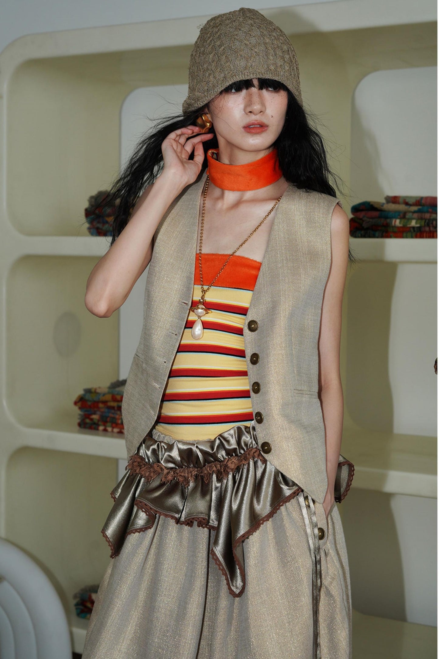 Slim Vintage Linen Layered Vest