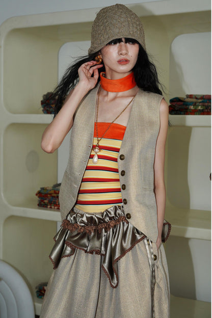 Slim Vintage Linen Layered Vest