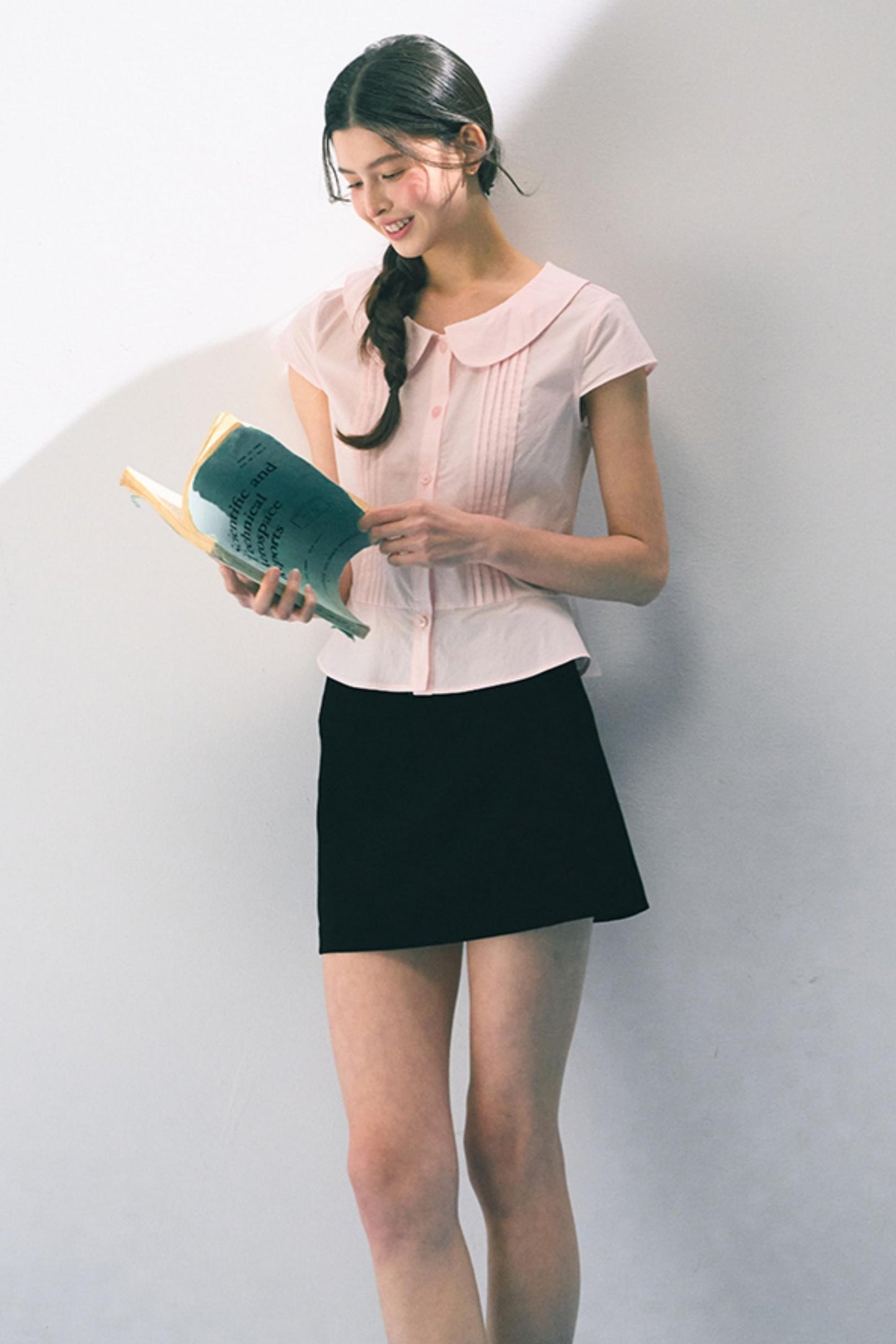 Navy Embroidered A-Line Skirt