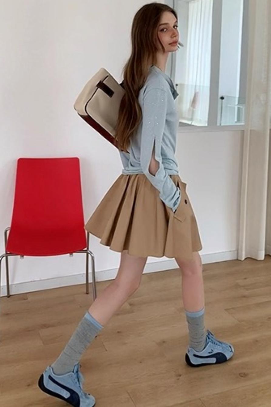 Henry Collar Design Loose Sequin T-shirt