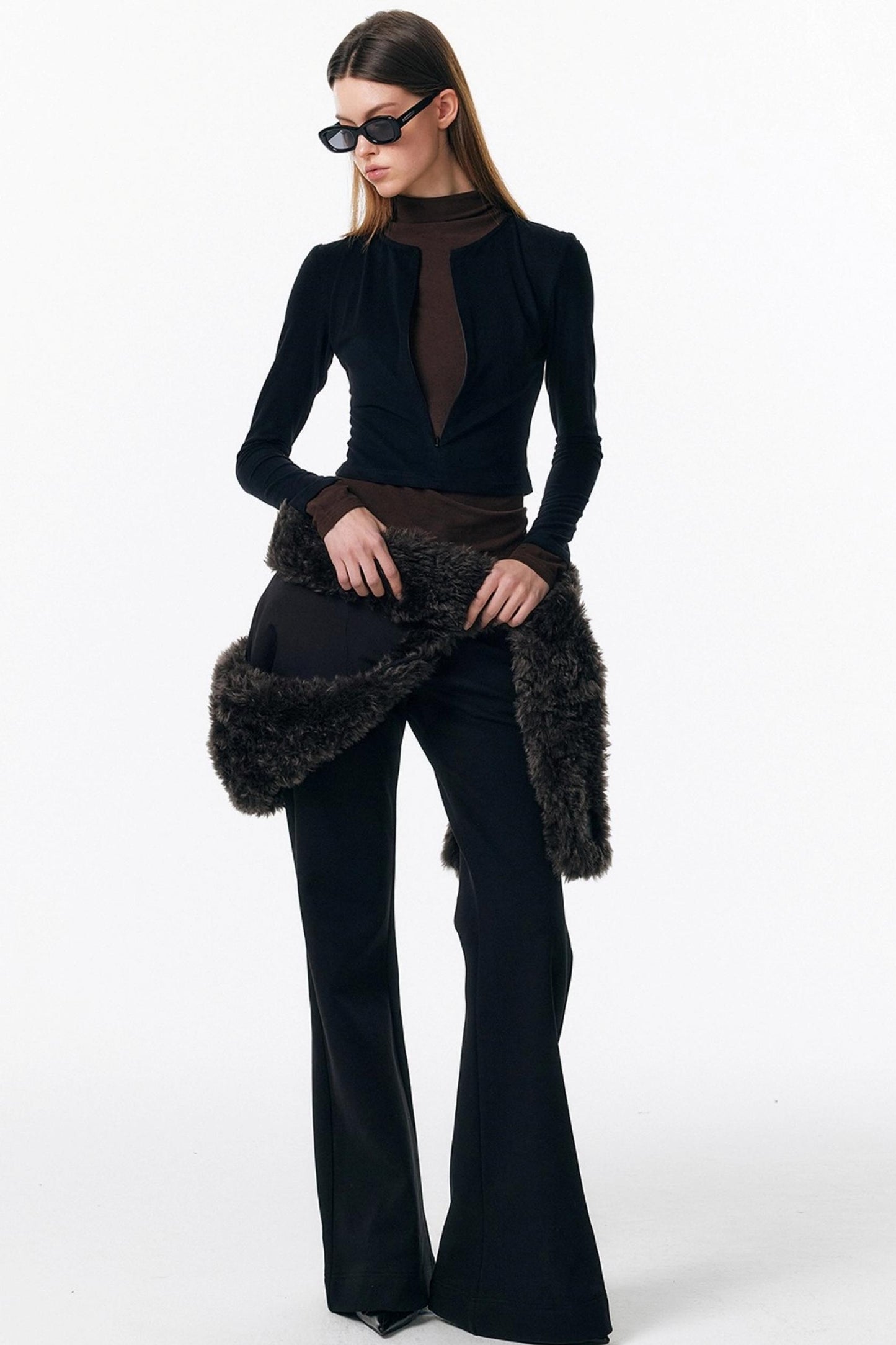 Velvet-Feel Color-Blocked Top