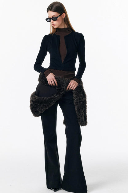 Velvet-Feel Color-Blocked Top