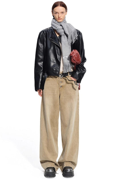 Heavy Washed Twill Denim Loose Jeans