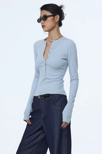 Henry Collar Knit Blouse