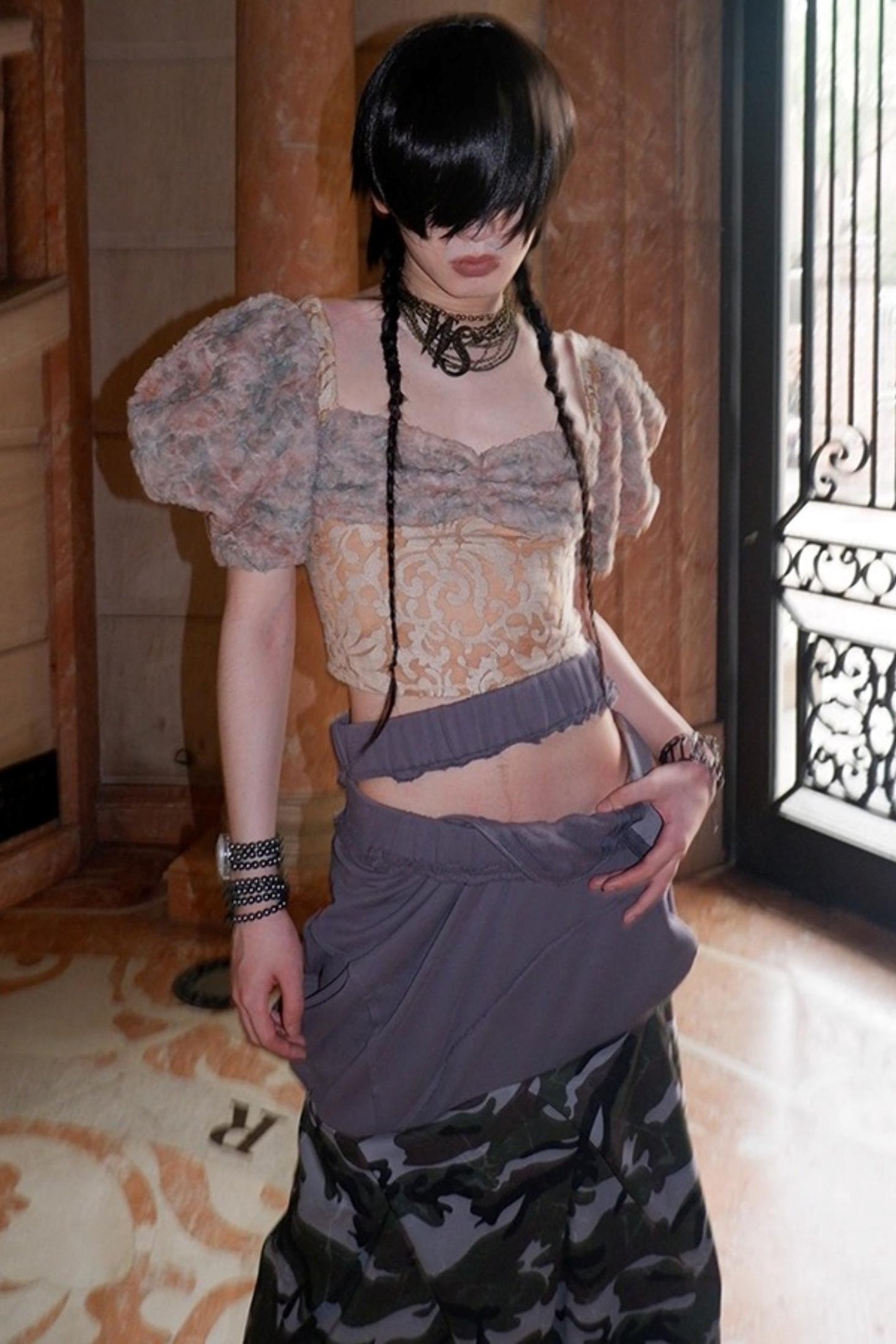 Patchwork Sheer Bud Strap Top