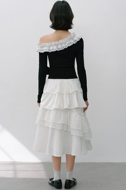 Slanted Polka Dot Long-Sleeved T-Shirt