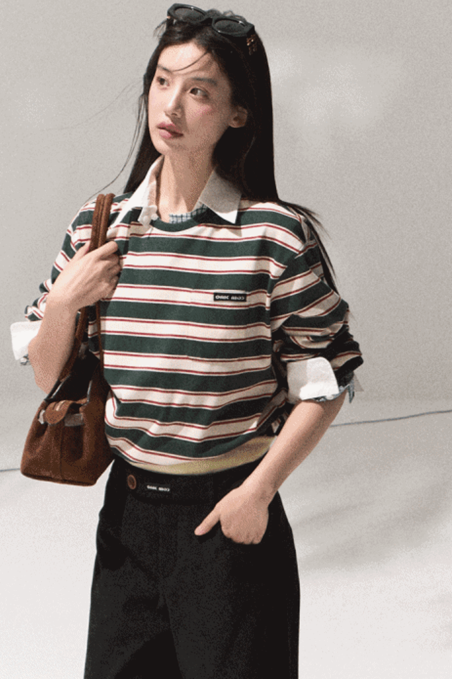 Contrasting Striped Long-Sleeve Shirt