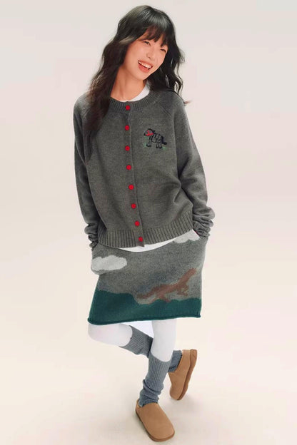 Pony Embroidered Wool Cardigan